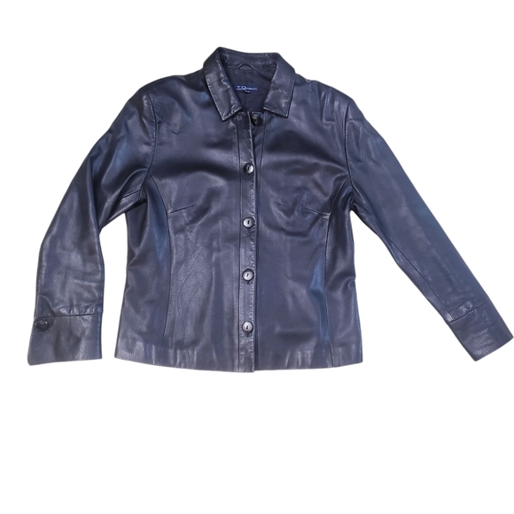 Black Leather Button Up Jacket, Size 44 - Picture 15 of 16